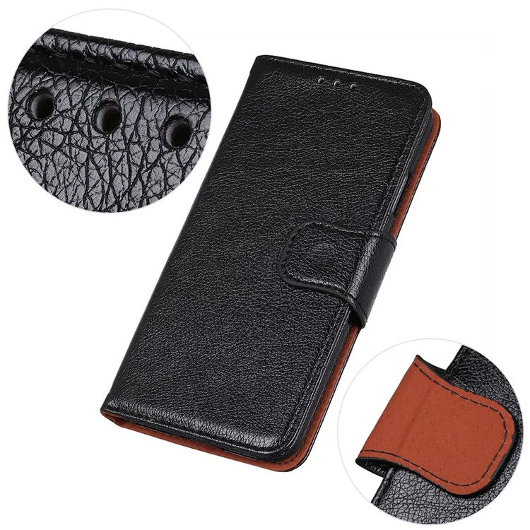 Nappa Texture Split Leather Wallet Phone Casing for iPhone 12 Pro/12 - Black