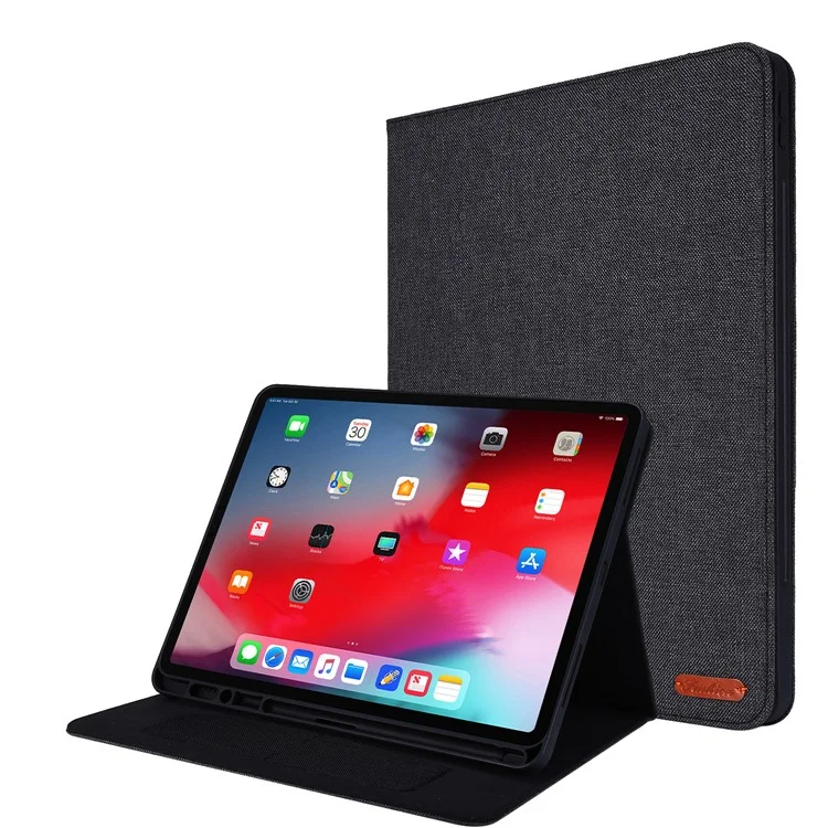 Stoff-Textur-Kartenschlitz-Ständer-Lederabdeckung für iPad Pro 12.9 (2022) / (2021) / (2020) / (2018) - Schwarz