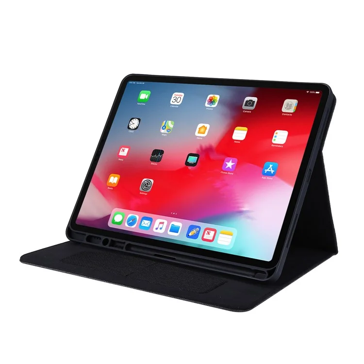 Слоты Текстурной Карты Ткани Стоят Кожаные Крышки Для Ipad Pro 12,9 Дюйма (2020)/(2018) - Черный