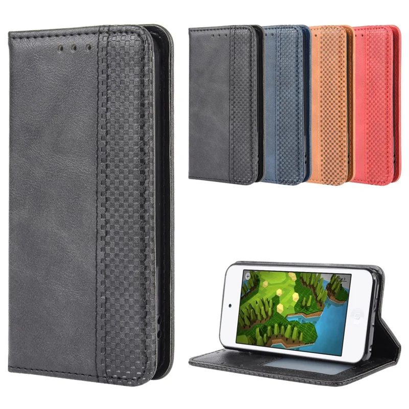 Auto-absorbed Retro PU Leather Wallet Phone Cover for iPod touch 5/touch 6/touch 7 - Black