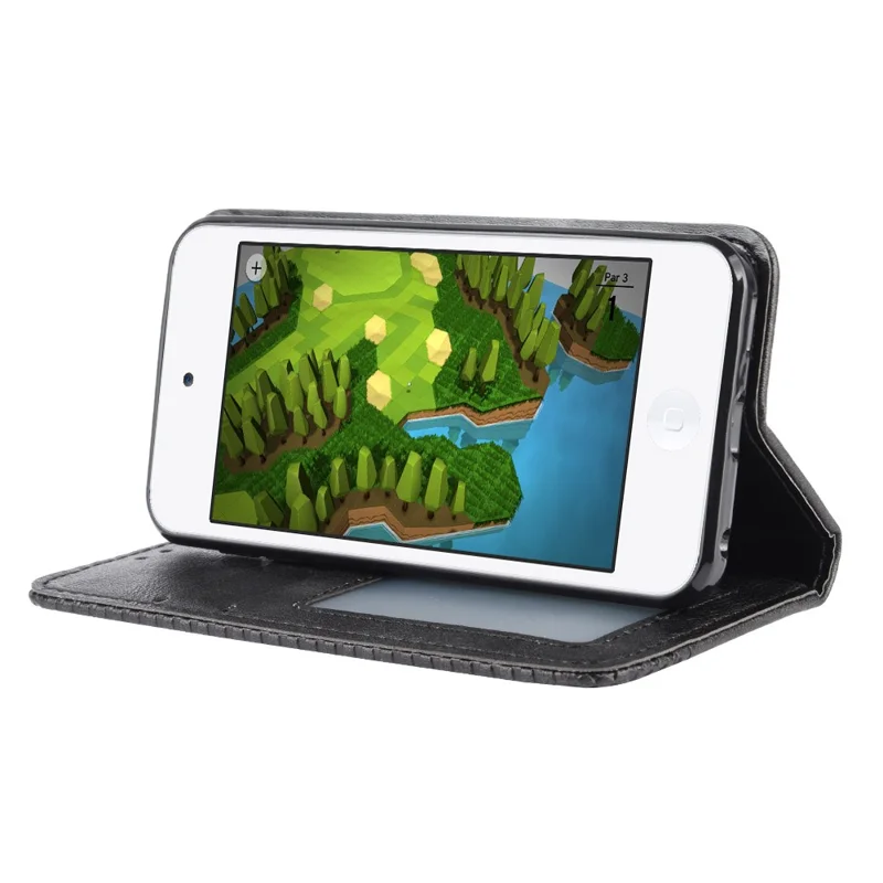 Auto-absorbed Retro PU Leather Wallet Phone Cover for iPod touch 5/touch 6/touch 7 - Black