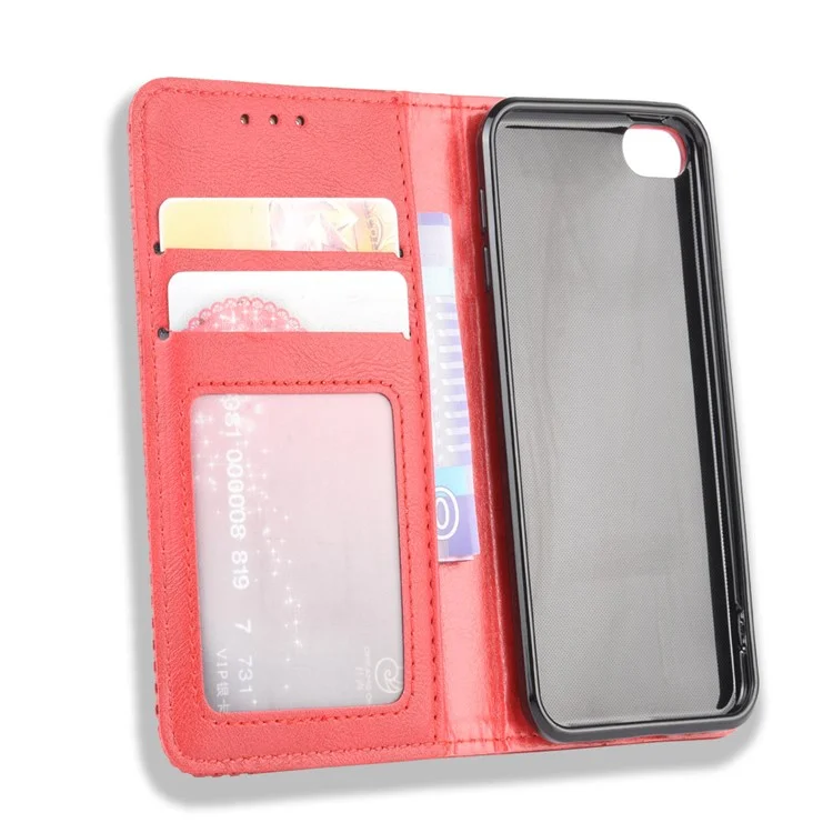 Couvercle de Téléphone de Portefeuille en Cuir PU Rétro Auto-absorbé Pour Ipod Touch 5 / Touch 6 / Touch 7 - Rouge