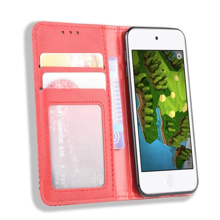 Couvercle de Téléphone de Portefeuille en Cuir PU Rétro Auto-absorbé Pour Ipod Touch 5 / Touch 6 / Touch 7 - Rouge