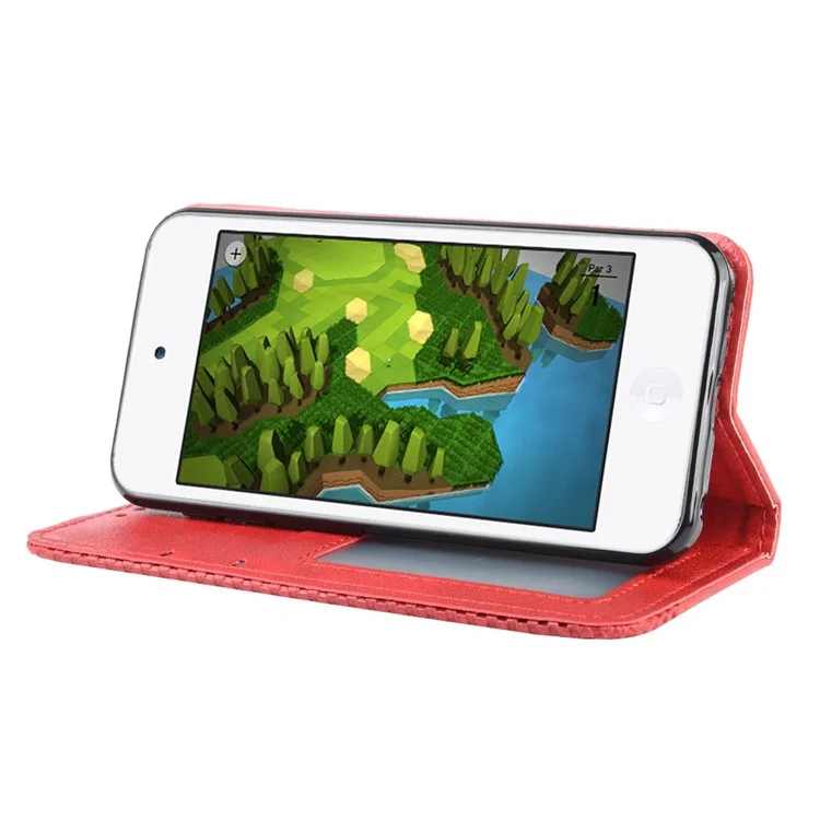 Couvercle de Téléphone de Portefeuille en Cuir PU Rétro Auto-absorbé Pour Ipod Touch 5 / Touch 6 / Touch 7 - Rouge