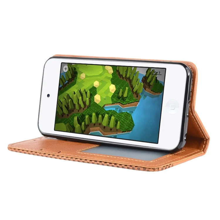 Auto-absorbed Retro PU Leather Wallet Phone Cover for iPod touch 5/touch 6/touch 7 - Brown