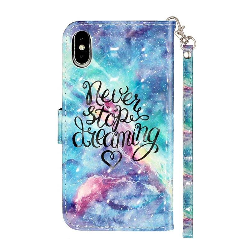 Light Spot Decor Pattern Printing Wallet Stand Leather Phone Case for iPhone X/XS 5.8 inch - Never Stop Dreaming