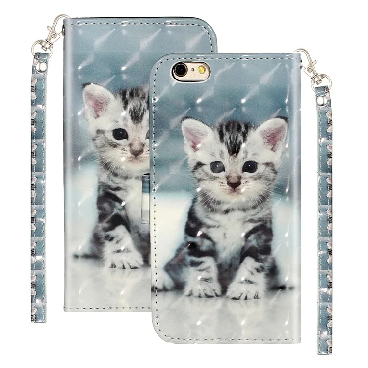 Padrão de Decoração Leve Padrão de Impressão da Carteira de Couro Concha de Couro Para Iphone 6/6s 4,7 Polegadas - Gato