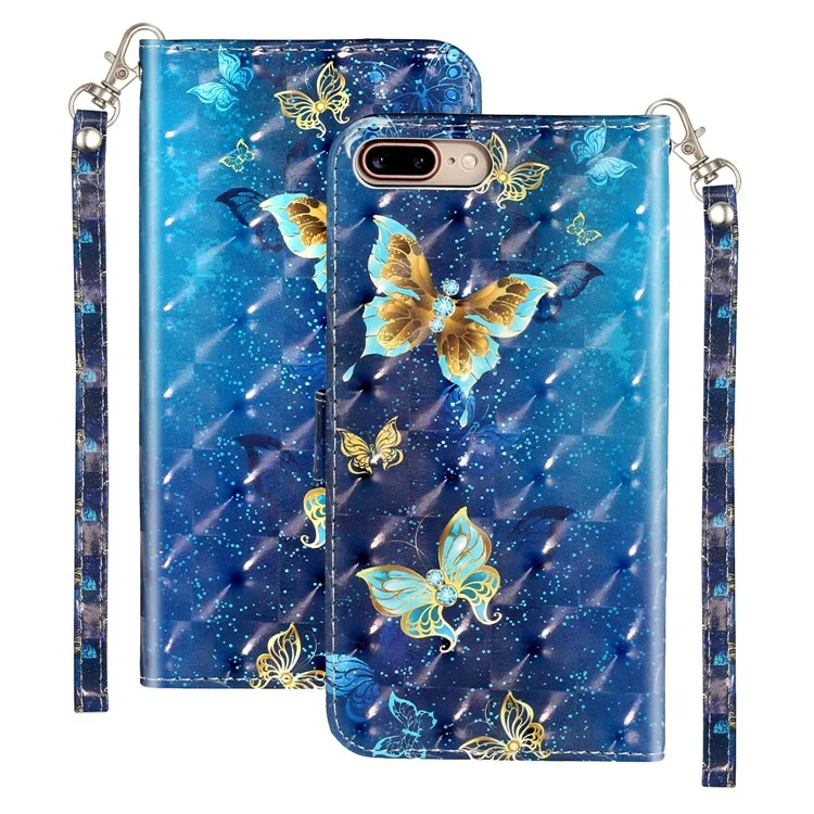 Motif de Décoration de Spot Léger Portefeuille de Portefeuille Couvercle en Cuir Pour Iphone 7 Plus / 8 Plus 5,5 Pouces - Papillon