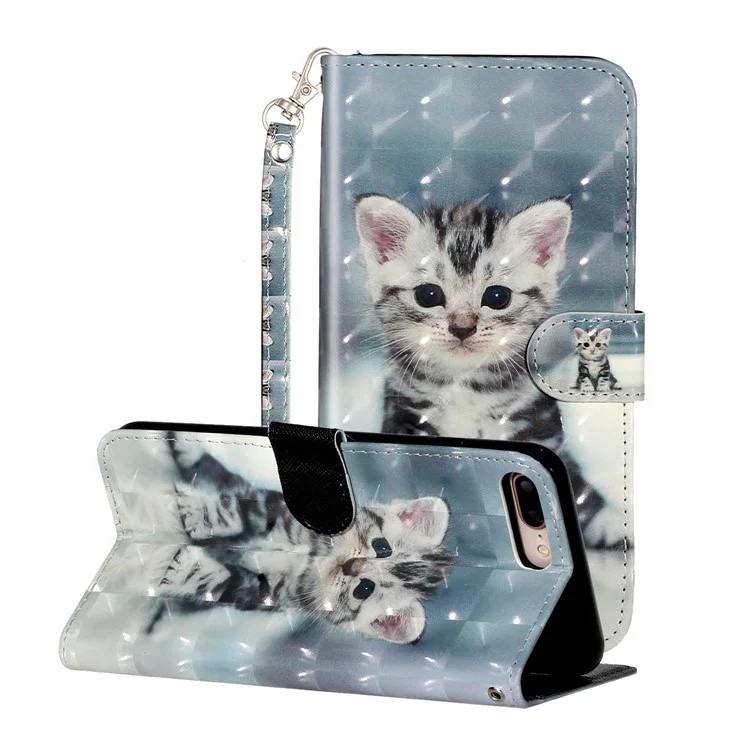 Motif de Décoration de Spot Léger Portefeuille de Portefeuille Couvercle en Cuir Pour Iphone 7 Plus / 8 Plus 5,5 Pouces - Chat