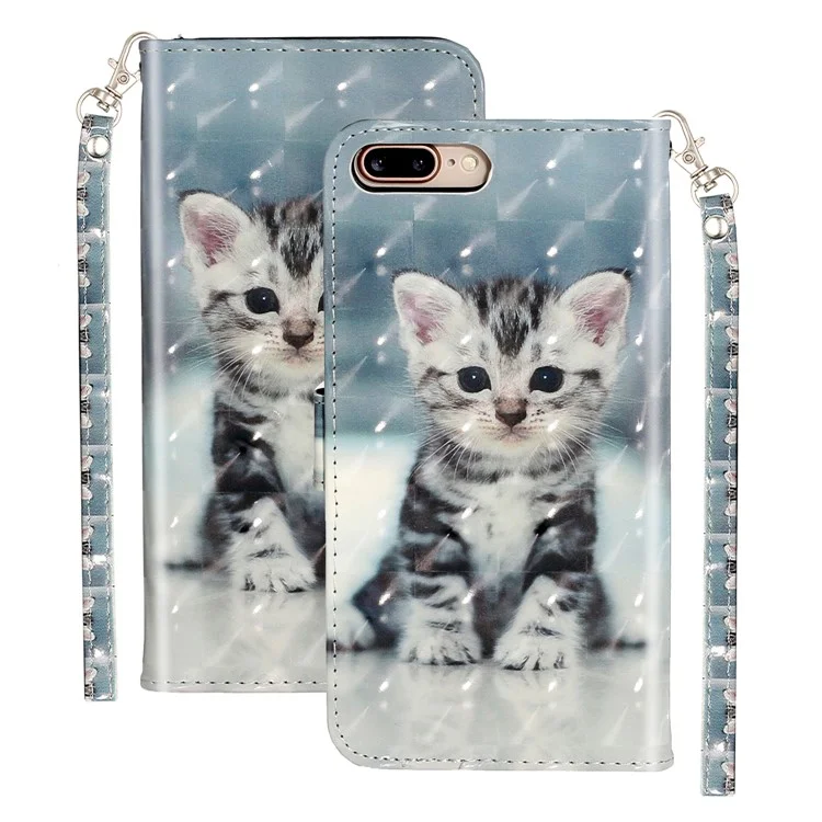 Light Spot Decor Pattern Printing Wallet Stand Leather Cover for iPhone 7 Plus/8 Plus 5.5 inch - Cat