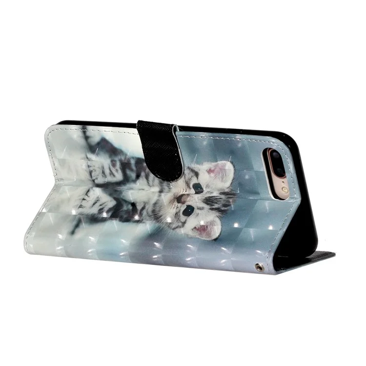 Light Spot Decor Pattern Printing Wallet Stand Leather Cover for iPhone 7 Plus/8 Plus 5.5 inch - Cat