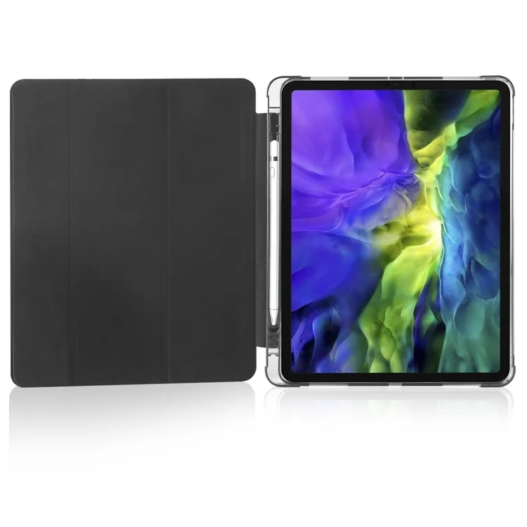 For iPad Pro 11-inch (2022) / (2021) / (2020) Tri-fold Stand Leather Smart Cover with Pen Slot - Black