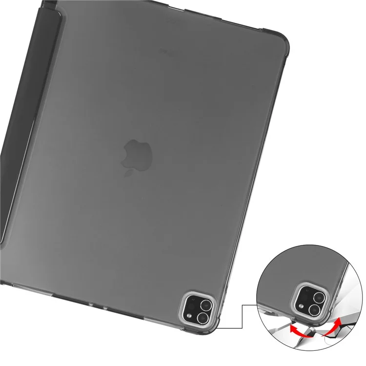 For iPad Pro 11-inch (2022) / (2021) / (2020) Tri-fold Stand Leather Smart Cover with Pen Slot - Black