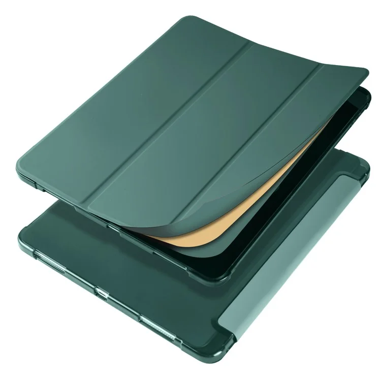 For iPad Pro 11-inch (2022) / (2021) / (2020) Tri-fold Stand Leather Smart Cover with Pen Slot - Dark Green