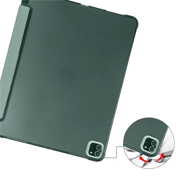 For iPad Pro 11-inch (2022) / (2021) / (2020) Tri-fold Stand Leather Smart Cover with Pen Slot - Dark Green