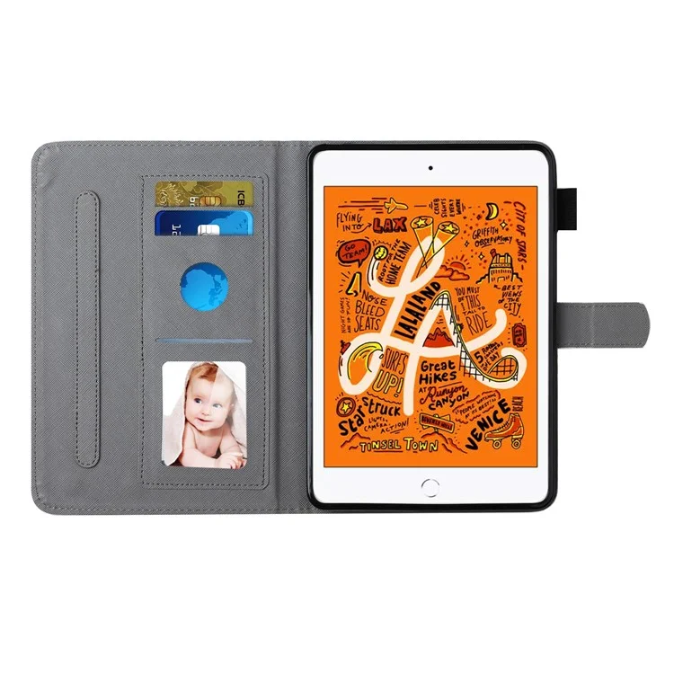 Pattern Printing Leather Card Slots Tablet Cover Case for iPad Mini 1/2/3/4/5 - Pink and Purple