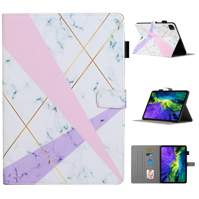 For iPad Pro 11-inch (2022) / (2021) / (2020) / (2018) Pattern Printing Leather Card Slots Cover Case - Pink and Purple