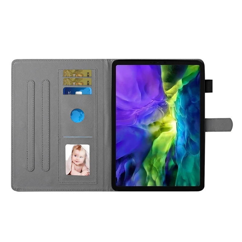 For iPad Pro 11-inch (2022) / (2021) / (2020) / (2018) Pattern Printing Leather Card Slots Cover Case - Pink and Purple