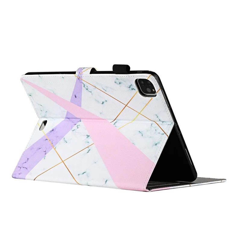 For iPad Pro 11-inch (2022) / (2021) / (2020) / (2018) Pattern Printing Leather Card Slots Cover Case - Pink and Purple