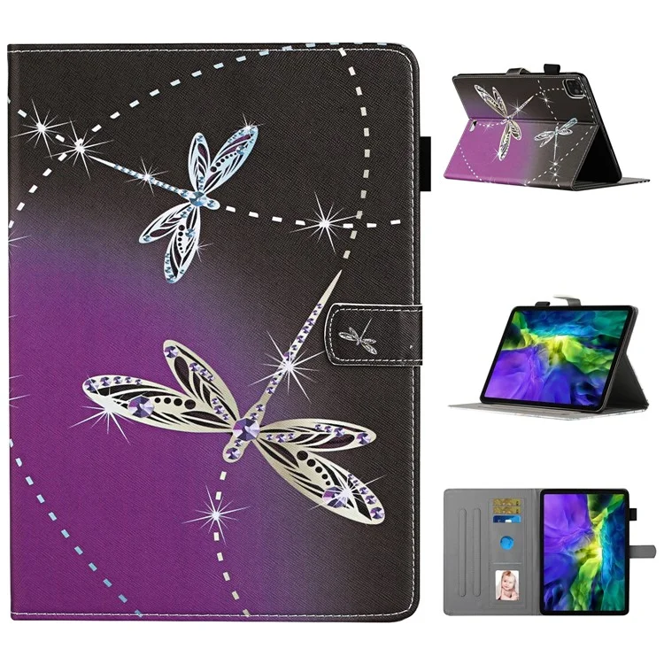 For iPad Pro 11-inch (2022) / (2021) / (2020) / (2018) Pattern Printing Leather Card Slots Cover Case - Dragonfly