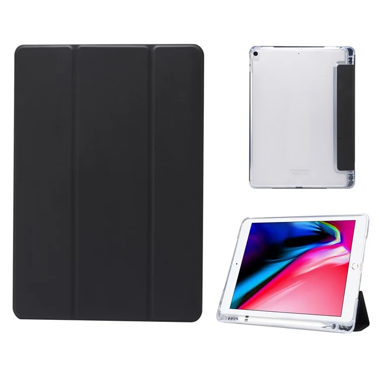 Skin Feeling Tri-fold Stand Leather TPU Case with Pen Slot for iPad Air 10.5 inch (2019)/Pro 10.5-inch (2017) - Black