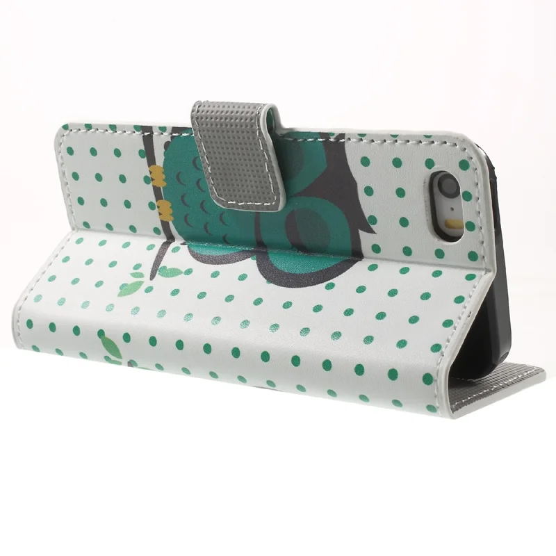 Water Transfer Printing Patterned Leather Wallet Stand Protective Case for iPhone SE/5s/5 - Dozing Owl