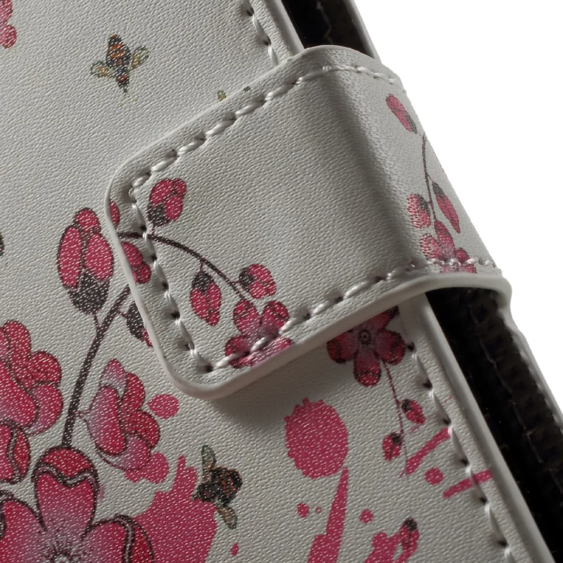 Water Transfer Printing Patterned Leather Wallet Stand Protective Case for iPhone SE/5s/5 - Plum Blossom