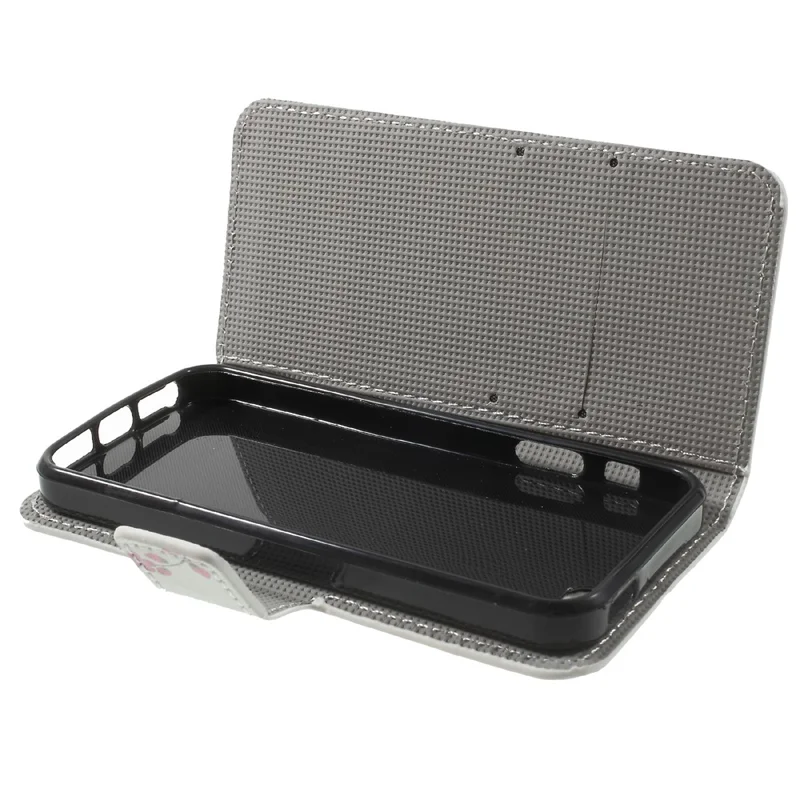 Water Transfer Printing Patterned Leather Wallet Stand Protective Case for iPhone SE/5s/5 - Plum Blossom