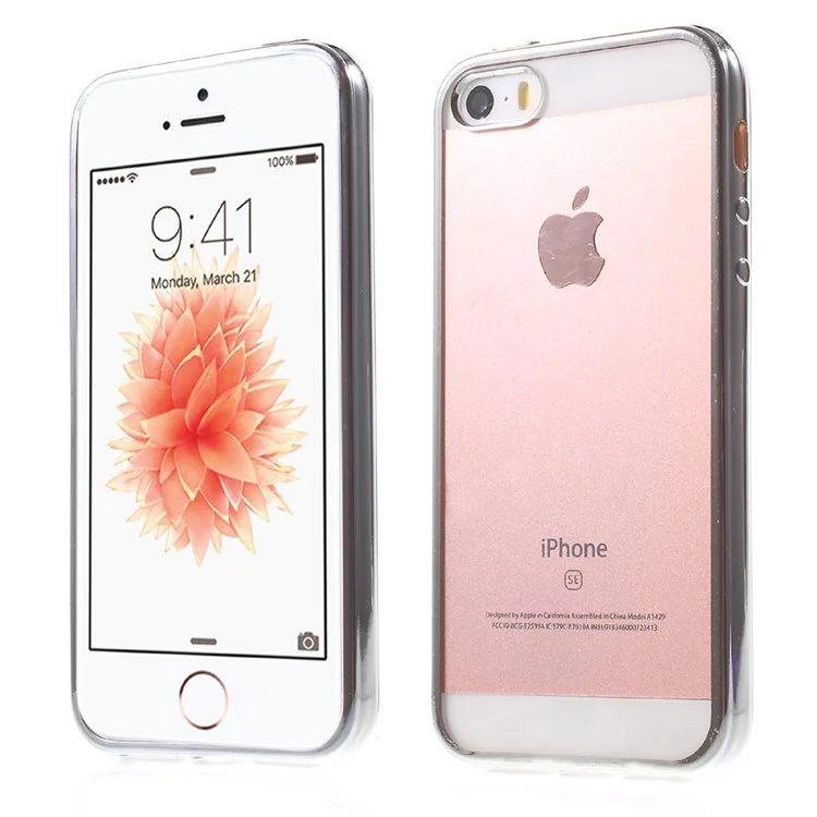 Electroplating Edge Clear TPU Gel Cover for iPhone SE/5s/5 - Silver