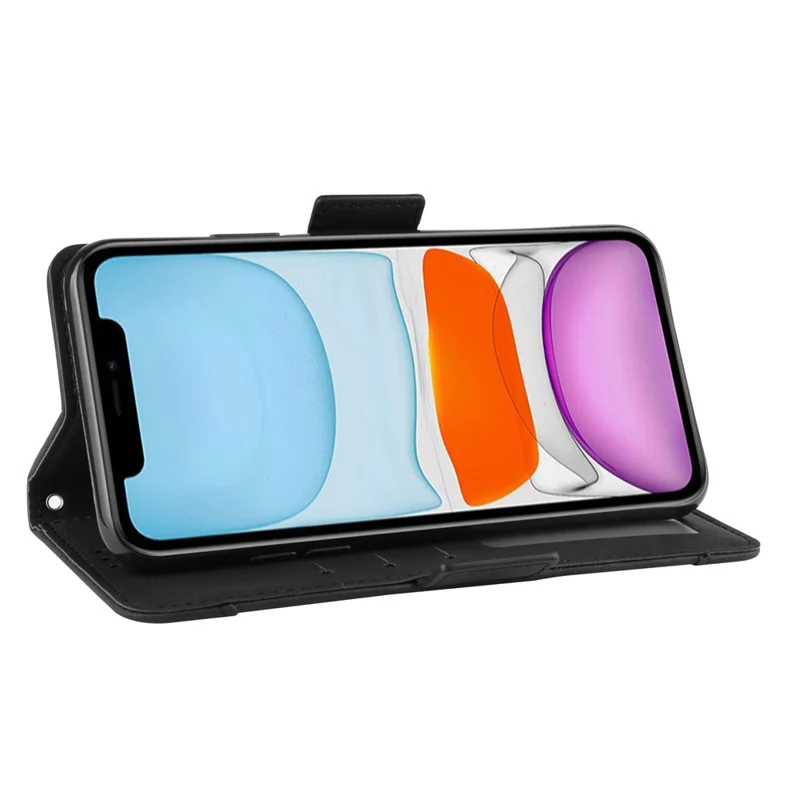 PU-Leder mit mehreren Kartenfächern Handyhülle für iPhone 12 Pro 6,1 Zoll - Schwarz