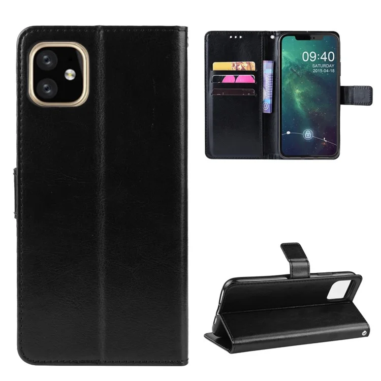 Crazy Horse Skin PU Leather Phone Cover for iPhone 12 - Black