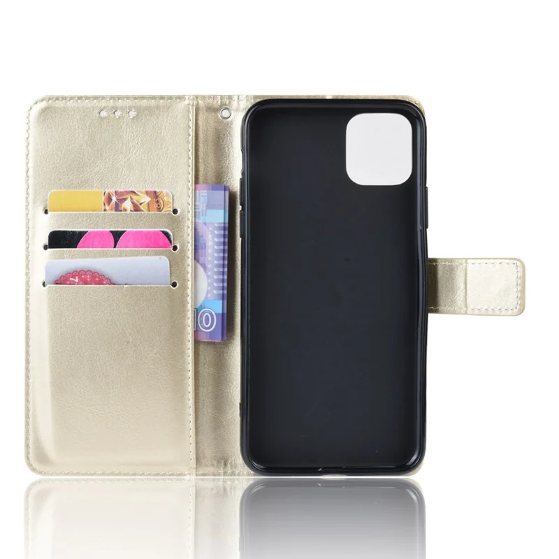 Crazy Horse Skin PU Leather Phone Cover for iPhone 12 - Gold