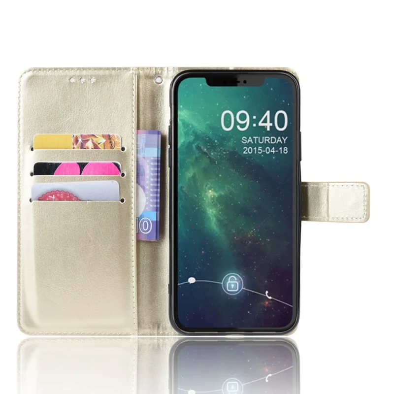 Crazy Horse Skin PU Leather Phone Cover for iPhone 12 - Gold