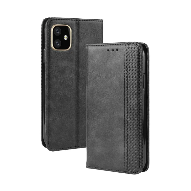 Pochette en cuir PU rétro auto-absorbante pour iPhone 12 Pro Max 6,7 pouces - Noir