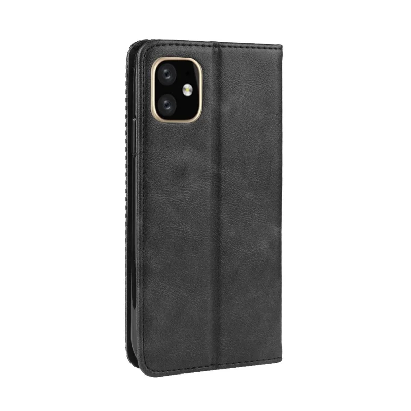 Pochette en cuir PU rétro auto-absorbante pour iPhone 12 Pro Max 6,7 pouces - Noir