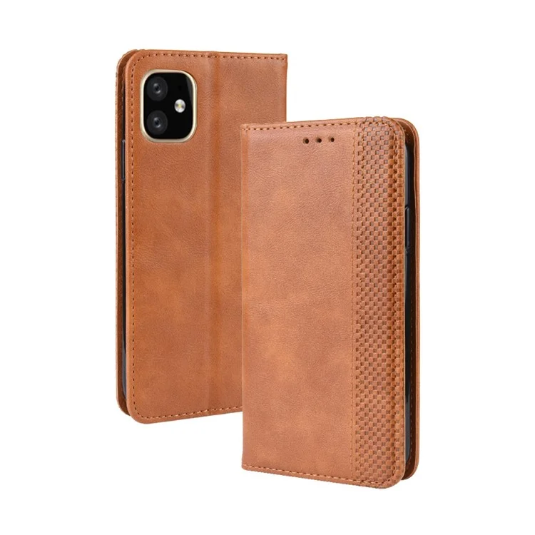 Auto-absorbed Retro PU Leather Cover for iPhone 12 Pro Max 6.7 inch - Brown