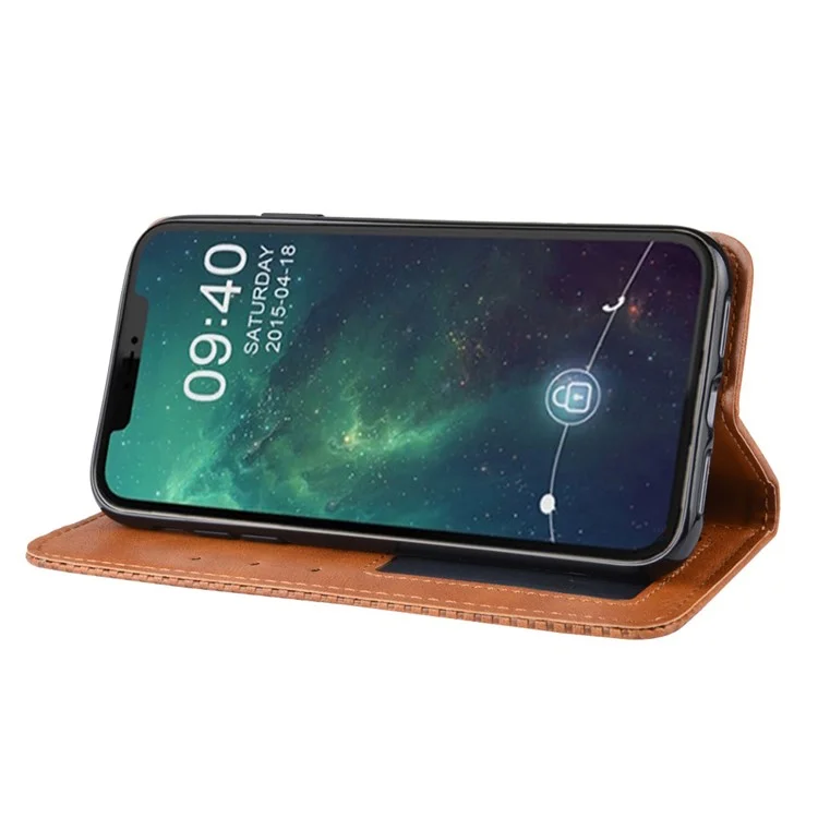 Auto-absorbed Retro PU Leather Cover for iPhone 12 Pro Max 6.7 inch - Brown