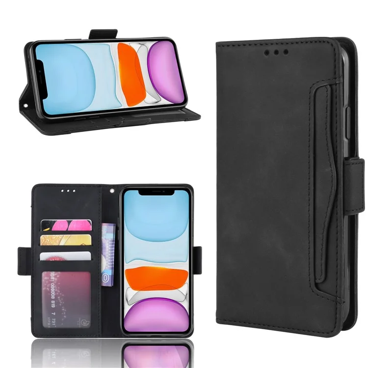 Leather Phone Unique Case with Multiple Card Slots for iPhone 12 Pro Max 6.7 inch - Black