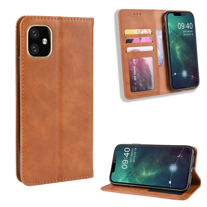 Auto-absorbed Retro PU Leather Cover for iPhone 12 mini - Brown