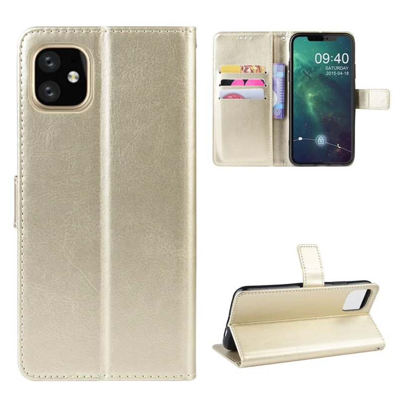 Crazy Horse Skin Leather Shell with Strap for iPhone 12 mini - Gold