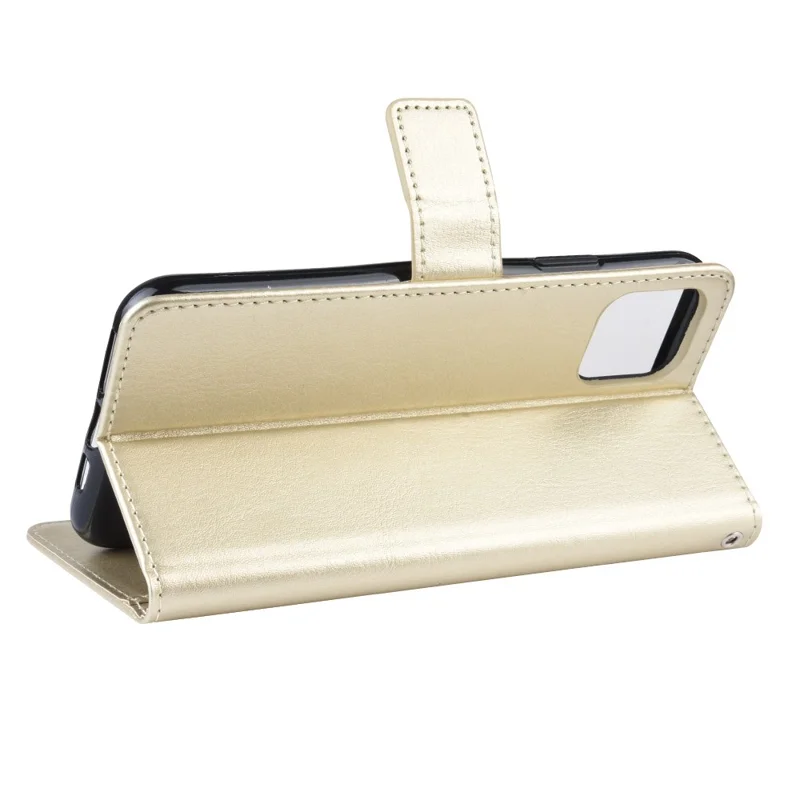 Crazy Horse Skin Leather Shell with Strap for iPhone 12 mini - Gold