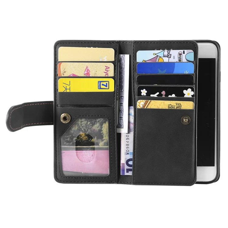 Zipper Pocket 9 Tarjeta Slots Funda De Billetera De Cuero Para IPhone 6S / 6 - Negro