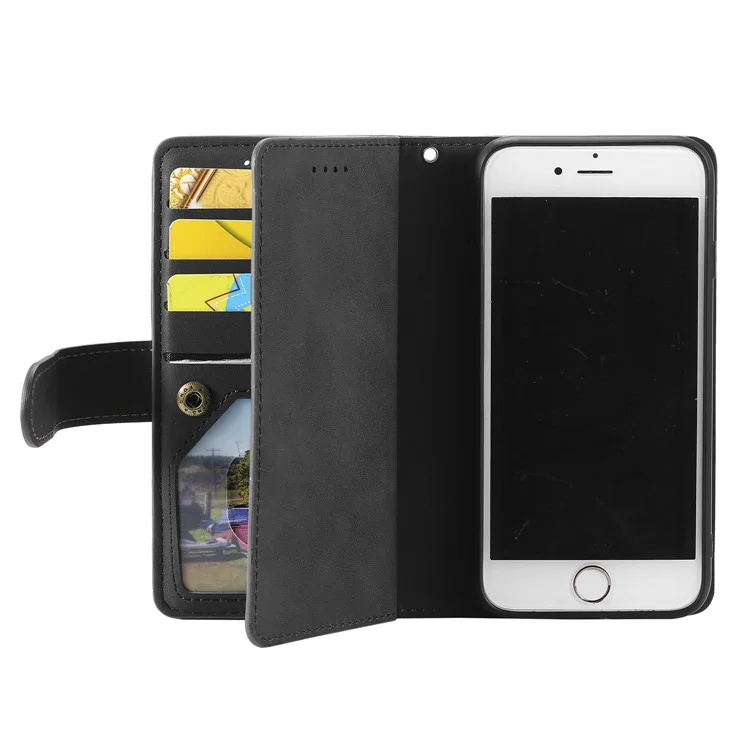 Zipper Pocket 9 Card Slots Leather Wallet Case for iPhone 6s/6 - Black