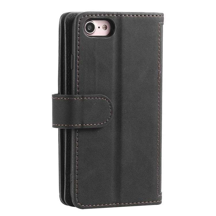 Capa De Carteira De Couro De 9 Slots De Bolso Com Zíper Para Iphone 6s / 6 - Preto