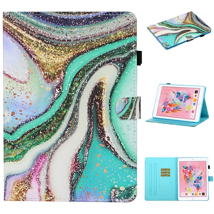 Patterned Leather Card Holder Stand Tablet Casing for iPad Air 2 / iPad Air (2013) / iPad 9.7-inch (2017)/ (2018) - Glitter Powder