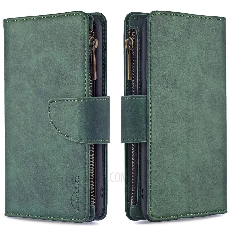 BF02 Silky Touch Feeling Wallet Leather Stand Phone Case with Zipper Pocket for iPhone 6/6s 4.7-inch - Green