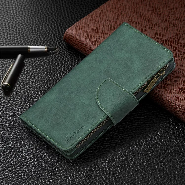 BF02 Touch Silky Touch Feellet Leather Stand Phone Case Com Bolso Com Zíper Para Iphone 6/6s 4,7 Polegadas - Verde