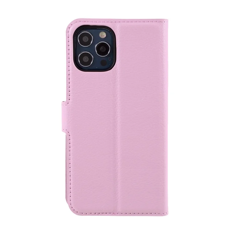 Litchi Surface Shell Leather Case with Stand for iPhone 12 Pro / 12 Mobile Phone Accessories - Pink
