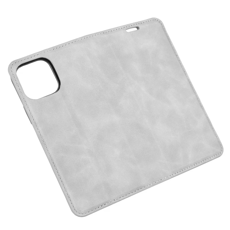 Silky Touch Leather Shell Wallet Stand Case for iPhone 12 - Grey