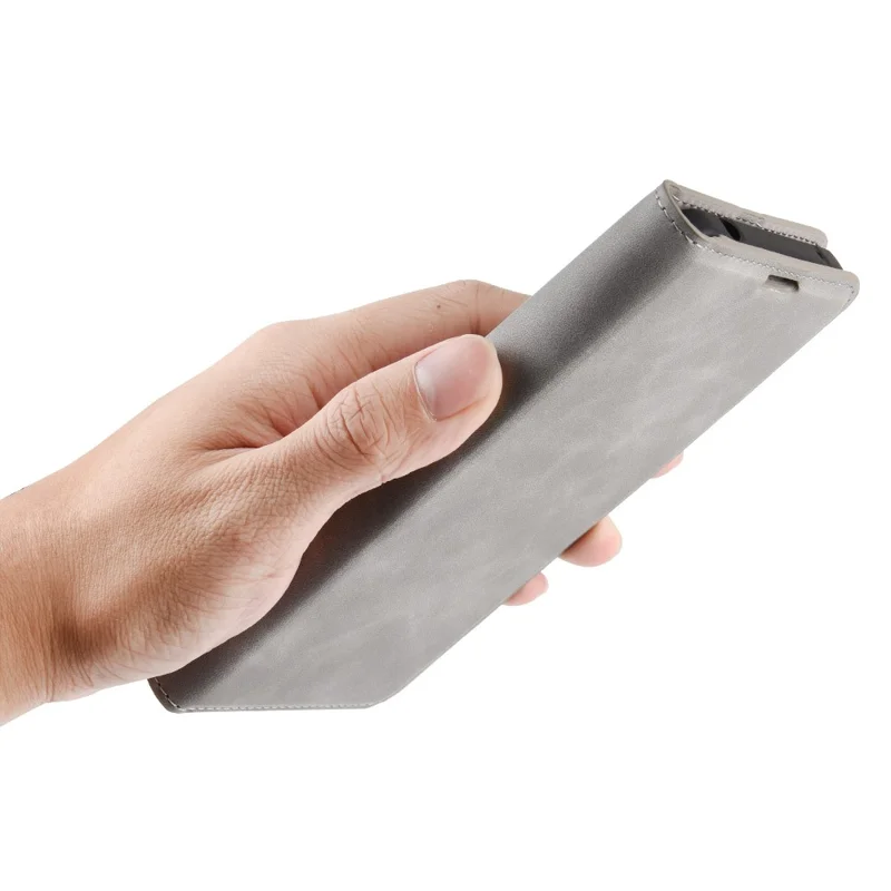Silky Touch Leather Shell Wallet Stand Case for iPhone 12 - Grey